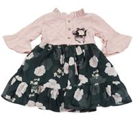 Světlrůžovo-tmavozelené lehké květované šaty 