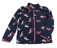 Tmavomodrá fleecová propínací mikina s růžovými jednorožci kids