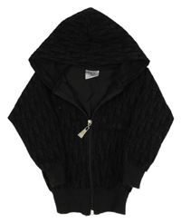 Černá sametová vzorovaná propínací mikina s kapucí 