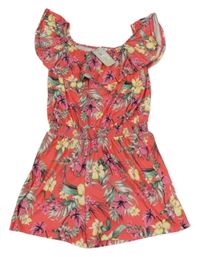 Nové - růžovo-barevný květovaný kraťasový overal River Island