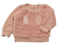 Růžová chlupatá mikina s králíkem z flitrů Nutmeg