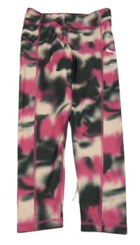 Růžovo-šedé vzorované sportovní crop legíny Puma