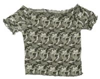 Khaki-bílé army žabičkované crop tričko Primark