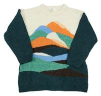 Smetanovo-tmavozeleno-barevný vlněný svetr H&M
