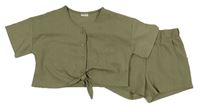 2set - Khaki crop halenka s uzlíkem + kraťasy F&F