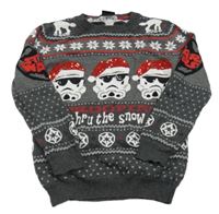Šedo-červeno-bílý svetr s norským vzorem - Star Wars Tu
