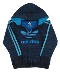 Tmavomodrá melírovaná propínací mikina s logem a kapucí Adidas