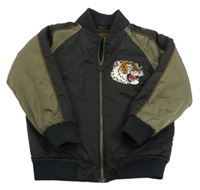 Černo-khaki šusťákový zateplený bomber s tygrem Next