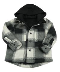 Bílo-černá kostkovaná fleecová zateplená bunda s kapucí Dunnes Stores