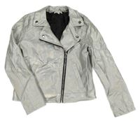 Stříbrný třpytivý koženkový crop křivák Bluezoo