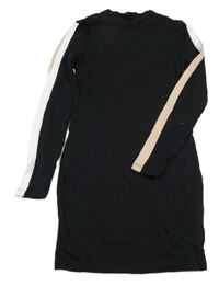 Černo-bílo-růžové žebrované šaty s pruhy New Look