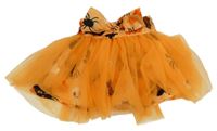 Oranžová tylová sukně s mašlí a pavouky 