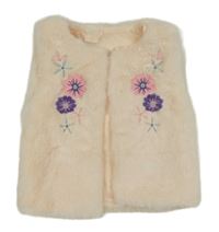 Pudrová kožešinová podšitá vesta s květy 