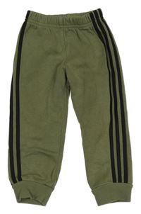 Khaki-černé tepláky s pruhy Adidas