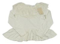 Nové - Smetanové triko s krajkovým límečkem Dunnes 