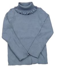 Šedomodrý žebrovaný svetrový rolák Tu