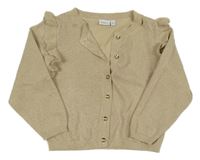 Zlatý třpytivý propínací svetr s volánky Name it