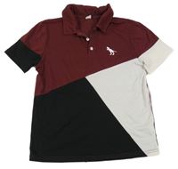 Vínovo-bílo-černé polo tričko s dinem Shein