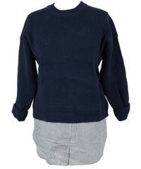 Dámský tmavomodrý žebrovaný svetr s halenkovou vsadkou Primark 