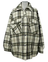 Dámská smetanovo-khaki-béžová kostkovaná vlněná oversized košilová bunda Monki 