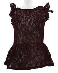 Nové - Dámská vínová krajková peplum halenka New Look 