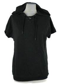 Dámské černé teplákové tričko se šněrováním a kapucí Gina