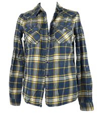 Dámská tmavomodro-okrová kostkovaná flanelová košile Noisy May 
