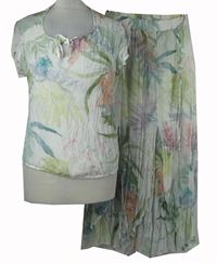 2set - Dámská bílo-barevná šifonová halenka + midi sukně Biba 