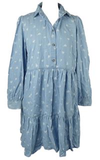 Dámské světlemodré kytičkované košilové lehké riflové šaty C&A