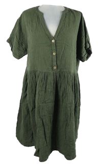 Dámské khaki mušelínové košilové šaty New Look 