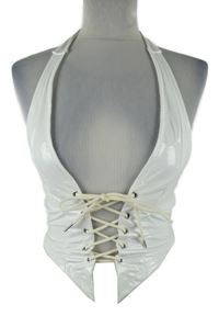 Dámský bílý pogumovaný crop top se šněrováním Shein 