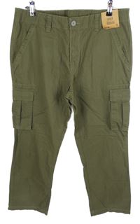 Nové - Pánské khaki plátěné kalhoty s kapsami F&F vel. 36/30
