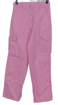 Dámské růžové plátěné kalhoty s kapsami Shein 