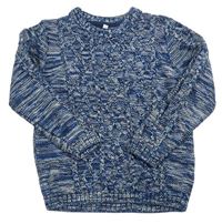 Modrý melírovaný svetr s copánkovým vzorem M&S