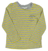 Šedo-žluté pruhované triko s nápisem Impidimpi