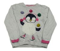 Světlešedý třpytivý svetr s tučňákem M&S