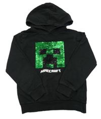Černá mikina s Minecraft z překlápěcích flitrů a kapucí 