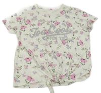 Bílé květinové crop tričko s nápisem C&A