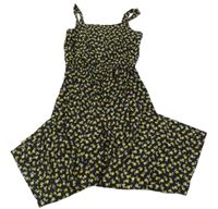 Černo-žluto květovaný kalhotový overal New Look