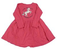 Tmavorůžové bavlněné šaty s jednorožcem a nápisem 