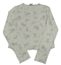 Bílé žebrované triko s květinami