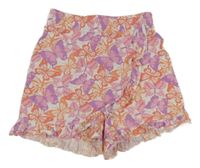 Fialovo-růžová bavlněná skort sukně s motýlky Pieces 