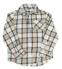 Béžovo-bílo-tmavomodrá kostkovaná košile Primark