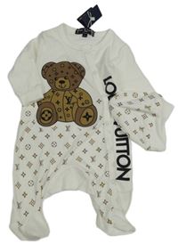 2set - Bílo-vzorovaný overal s medvídkem + čepice Louis Vuitton