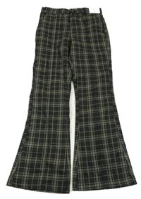 Nové - Černo-khaki kostkované flare kalhoty H&M