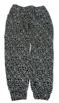 Černo-bílé vzorované volné kalhoty 