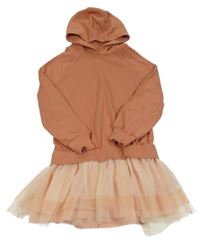 Nové - Broskvovo-růžové teplákovo/tylové šaty s kapucí Next