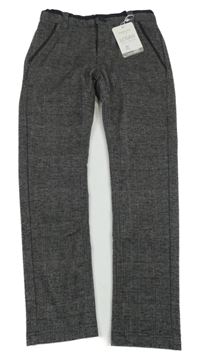 Nové - Tmavošedé společenské kostkované kalhoty 