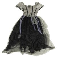 Kostým - Stříbrno-černé saténovo/tylové šaty 