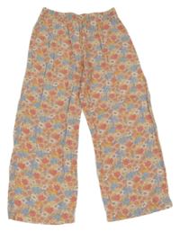 Světlerůžovo-barevné květované široké lehké kalhoty H&M